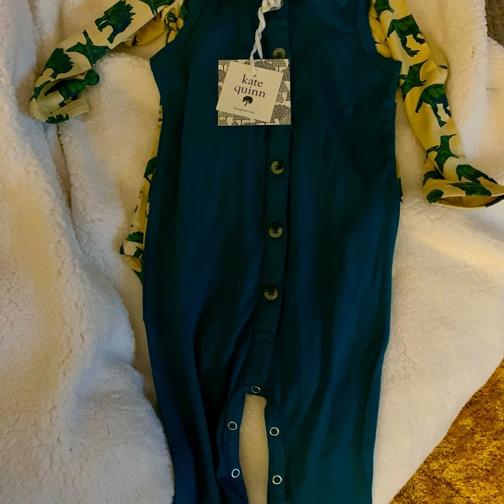 Kate Quinn dinosaur kimono with matching jumpsuit.